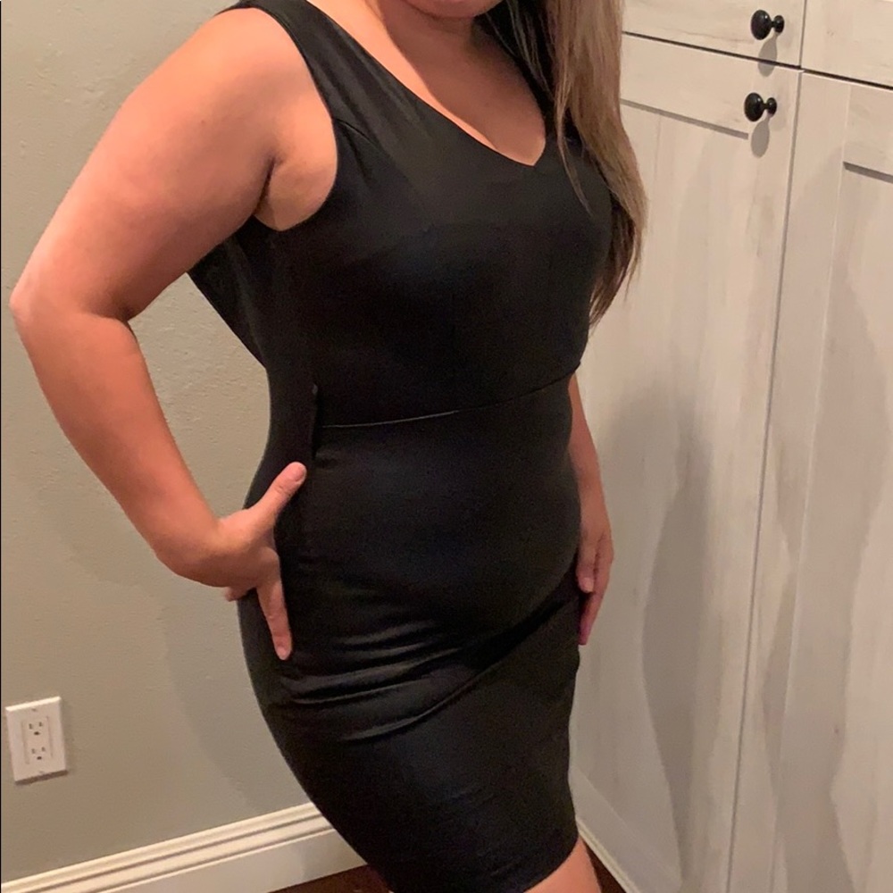 Black faux leather black dress